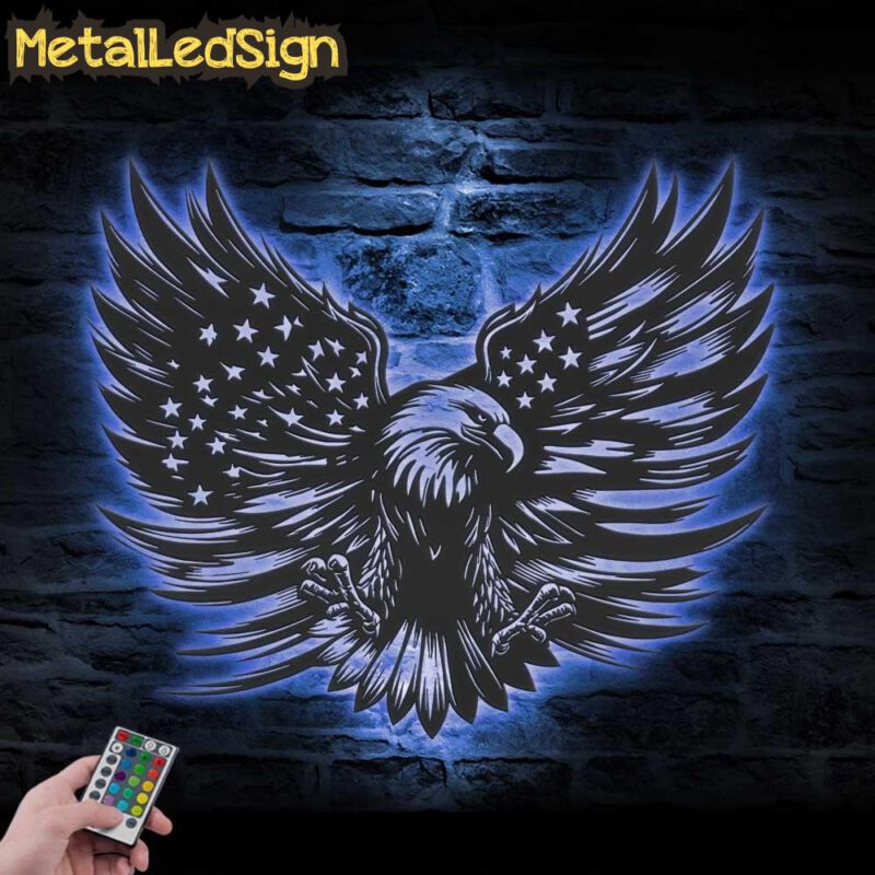 American Eagle Us Flag Metal Wall Art Led Light - Image 2