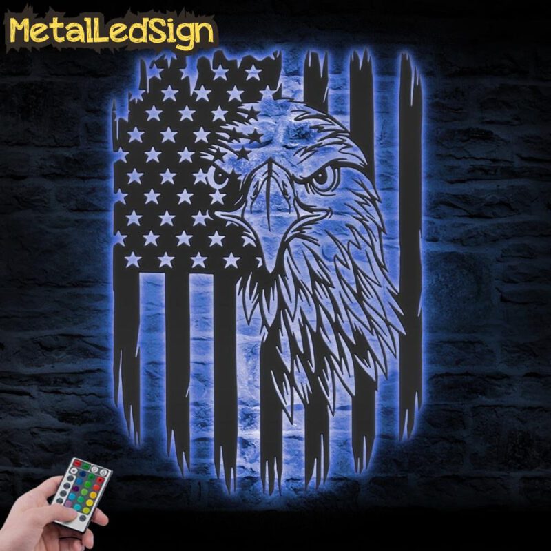 American Eagle Us Flag Metal Wall Art Led Light - Image 2