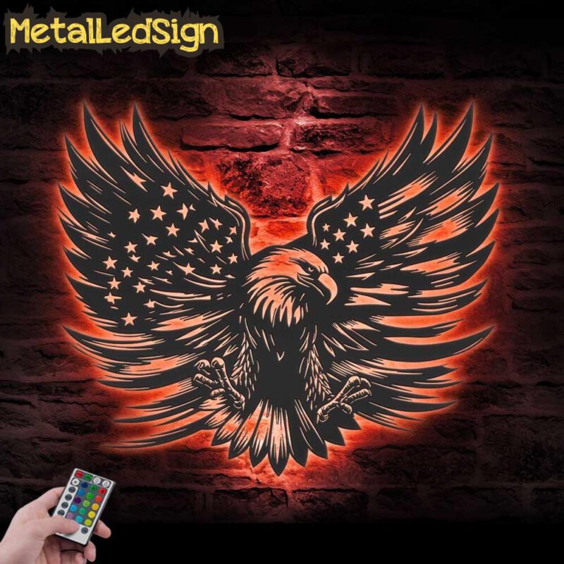 American Eagle Us Flag Metal Wall Art Led Light - Image 3