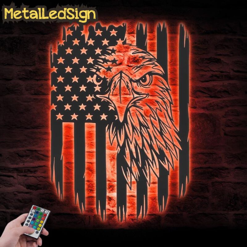 American Eagle Us Flag Metal Wall Art Led Light - Image 3