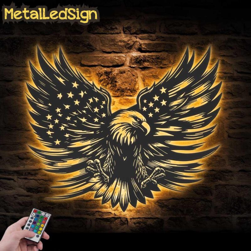 American Eagle Us Flag Metal Wall Art Led Light