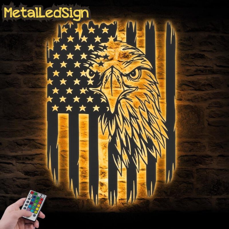 American Eagle Us Flag Metal Wall Art Led Light