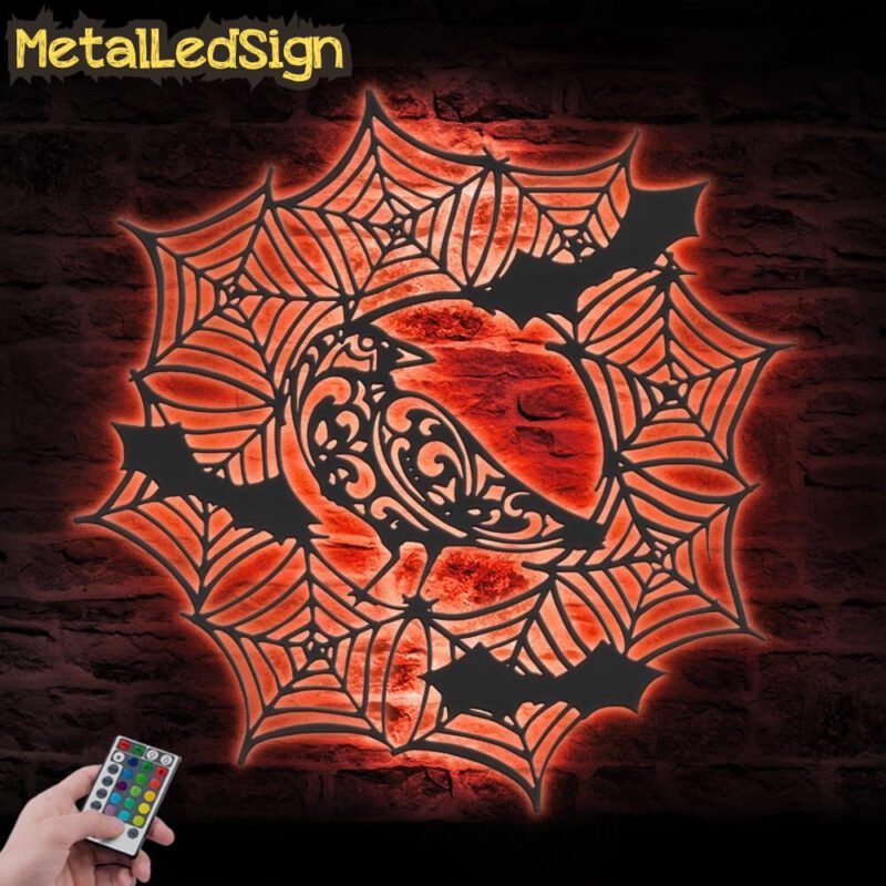 Bat Raven On Spiderweb Metal Wall Art With Led Light - Image 3