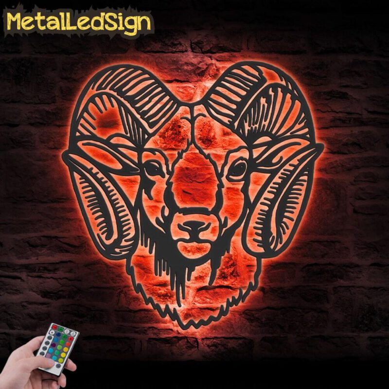 Bighorn Sheep Wild Animal Metal Wall Art Led Light - Image 3