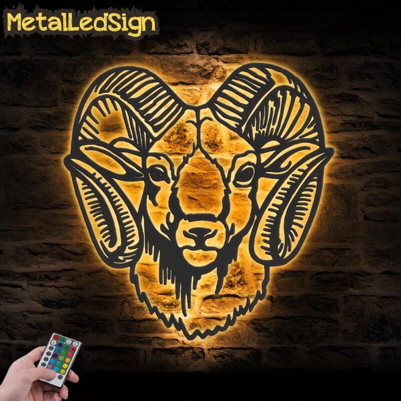 Bighorn Sheep Wild Animal Metal Wall Art Led Light