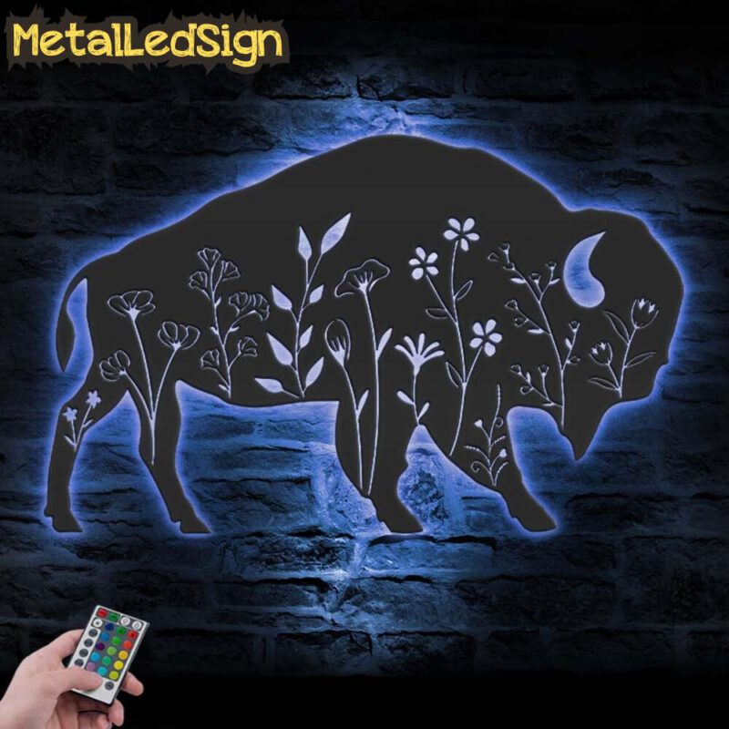 Bison Wildflower Farmhouse Metal Wall Art Led Light - Image 2