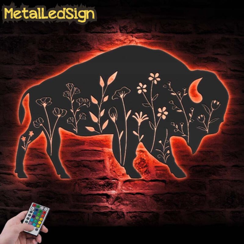 Bison Wildflower Farmhouse Metal Wall Art Led Light - Image 3