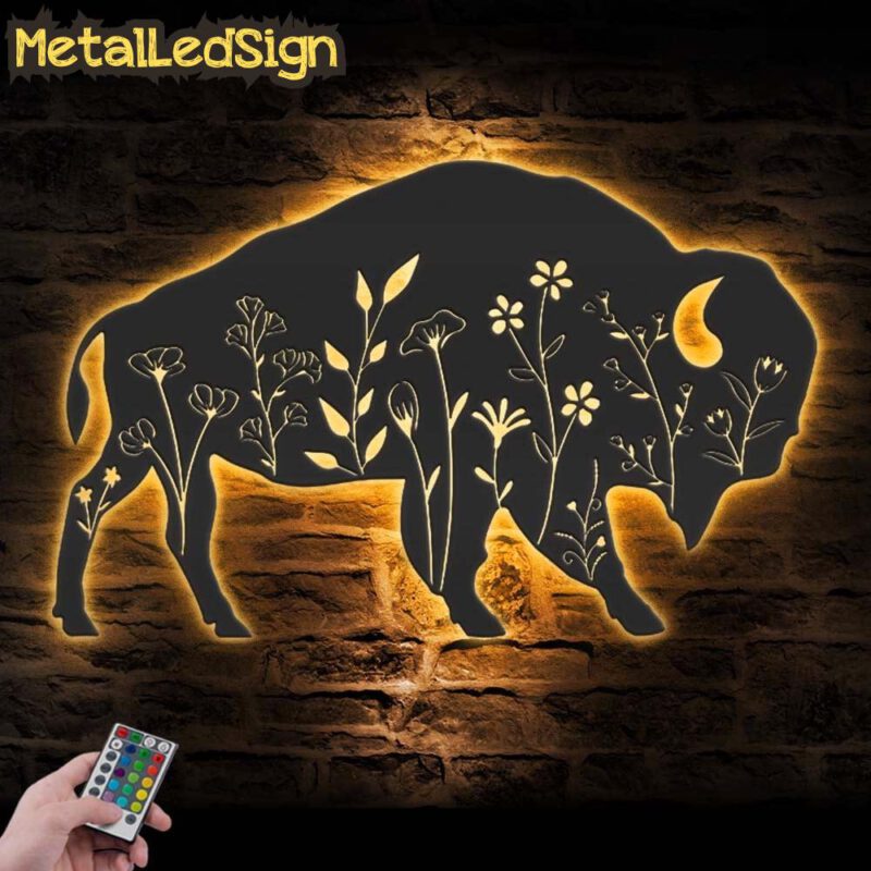 Bison Wildflower Farmhouse Metal Wall Art Led Light