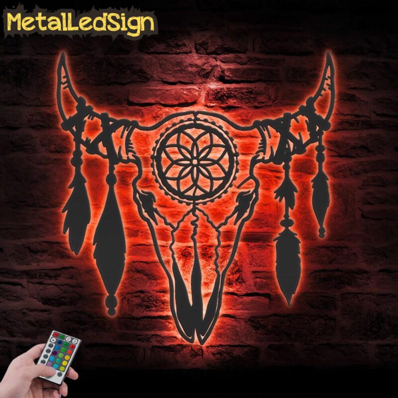 Boho Cow Skull Metal Wall Art Led Light - Image 3