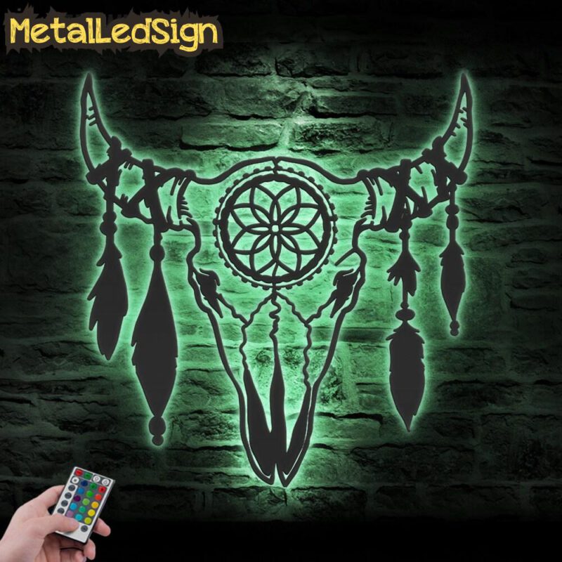 Boho Cow Skull Metal Wall Art Led Light - Image 4