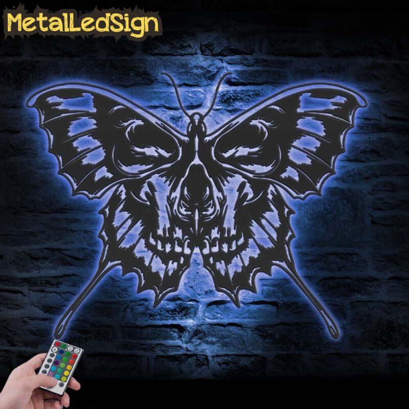 Butterfly Skull Metal Wall Art With Led Light - Image 2