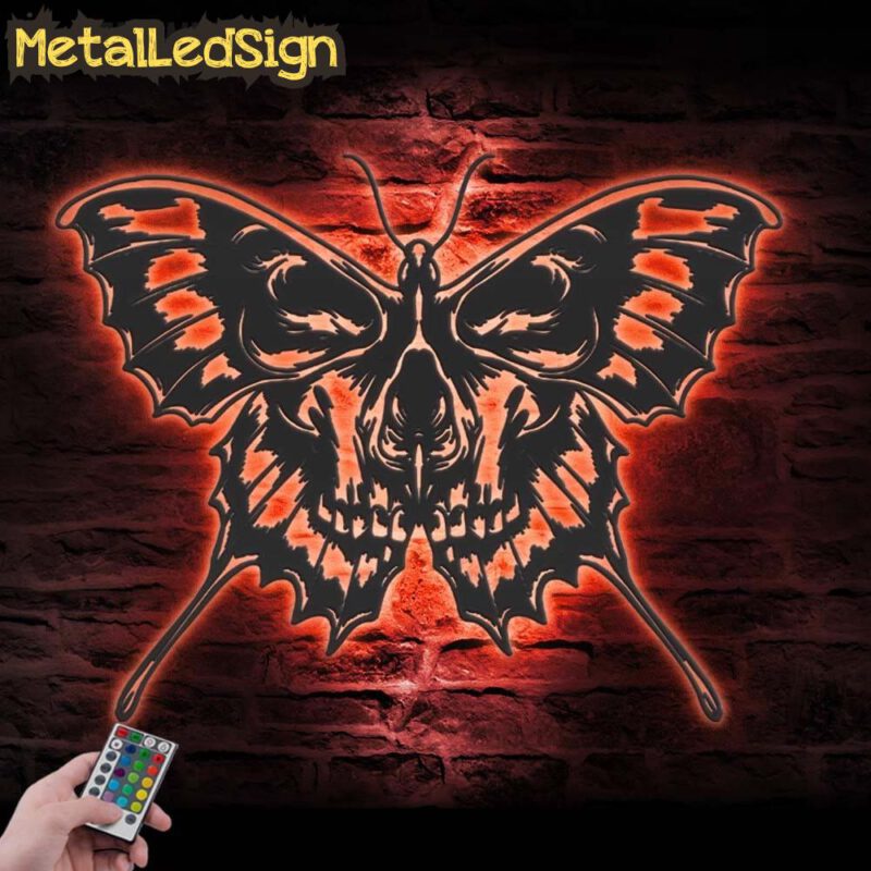 Butterfly Skull Metal Wall Art With Led Light - Image 3