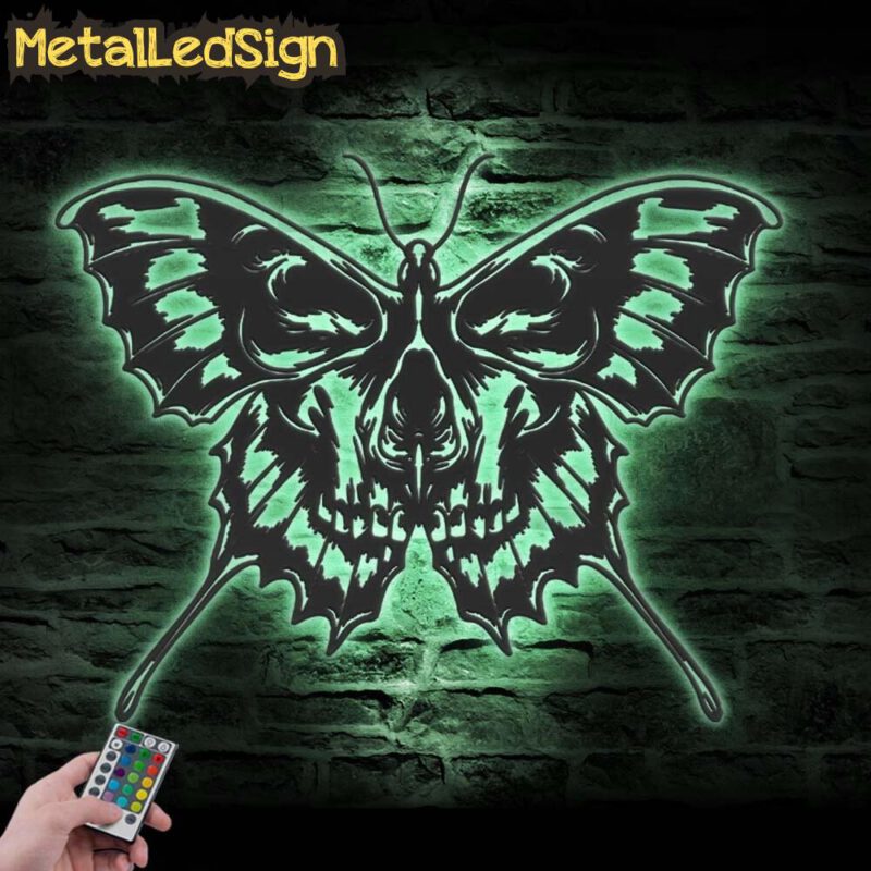 Butterfly Skull Metal Wall Art With Led Light - Image 4