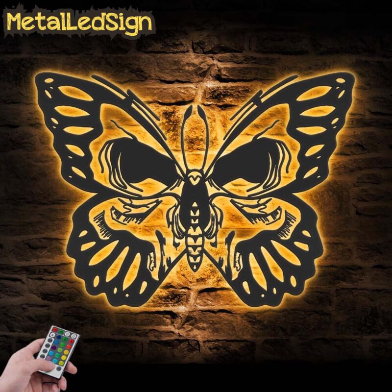 Butterfly Skull Metal Wall Art With Led Light