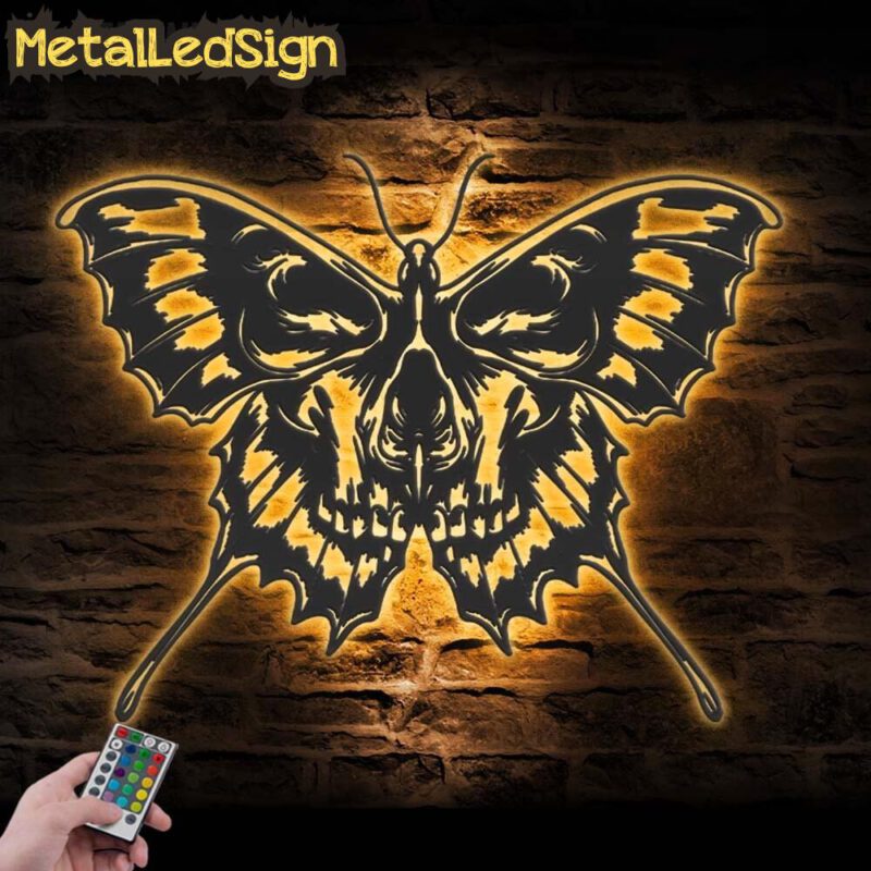 Butterfly Skull Metal Wall Art With Led Light