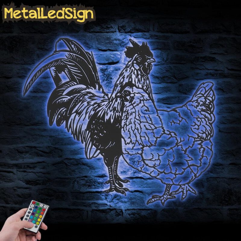 Couple Chicken Farmhouse Metal Wall Art Led Light - Image 2