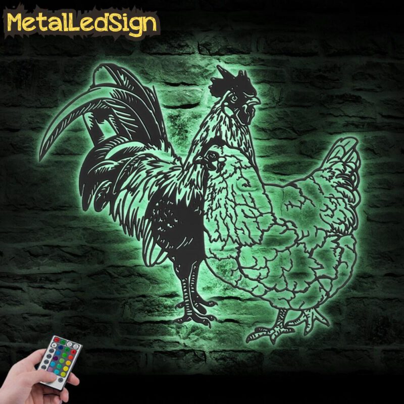 Couple Chicken Farmhouse Metal Wall Art Led Light - Image 4