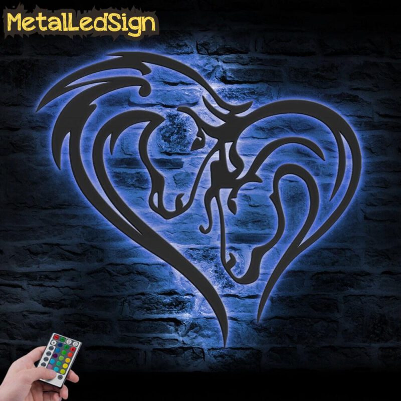 Couple Horse Heart Metal Wall Art Led Light - Image 2