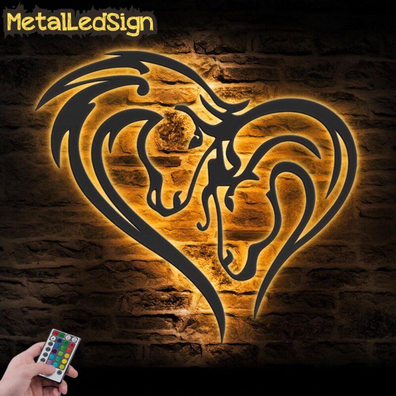 Couple Horse Heart Metal Wall Art Led Light