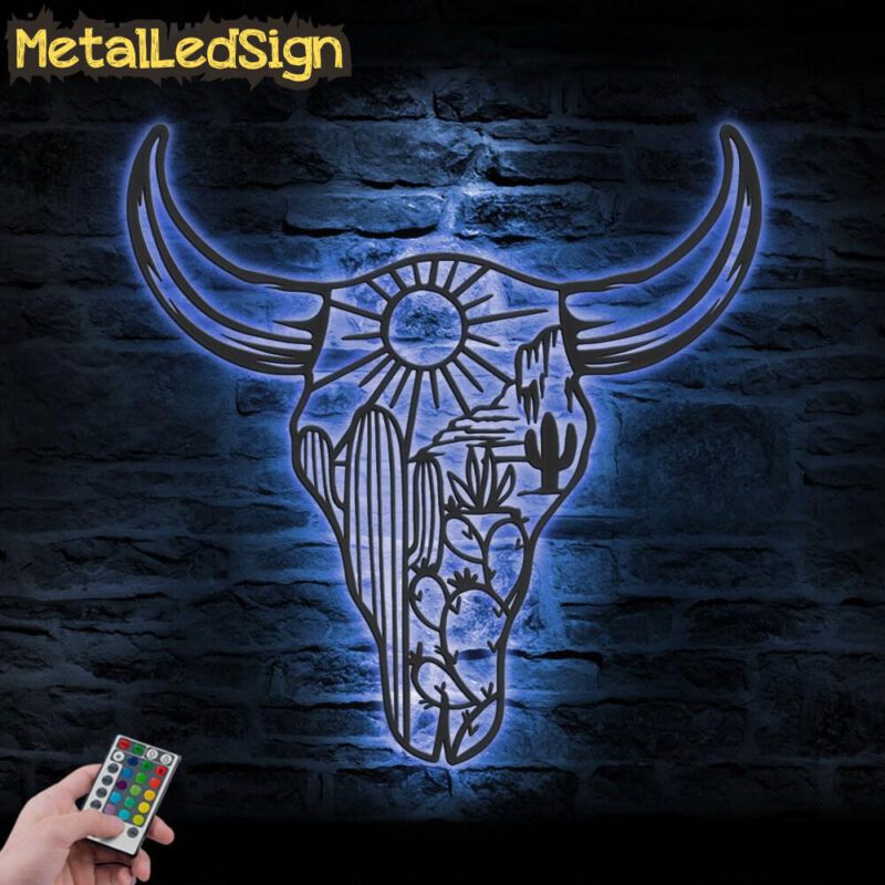 Cow Skull Desert Metal Wall Art Led Light - Image 2