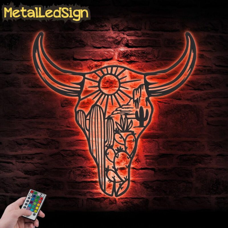 Cow Skull Desert Metal Wall Art Led Light - Image 3