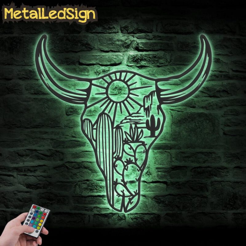 Cow Skull Desert Metal Wall Art Led Light - Image 4