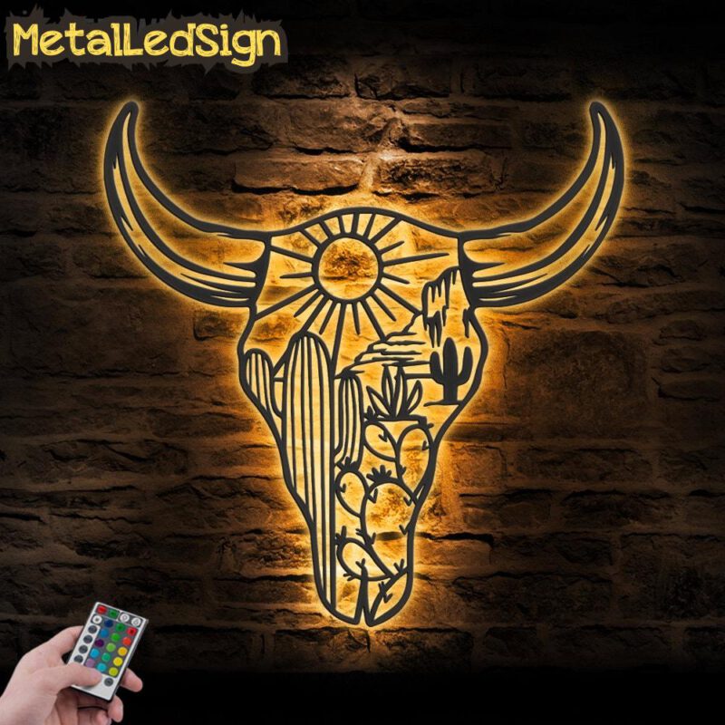 Cow Skull Desert Metal Wall Art Led Light