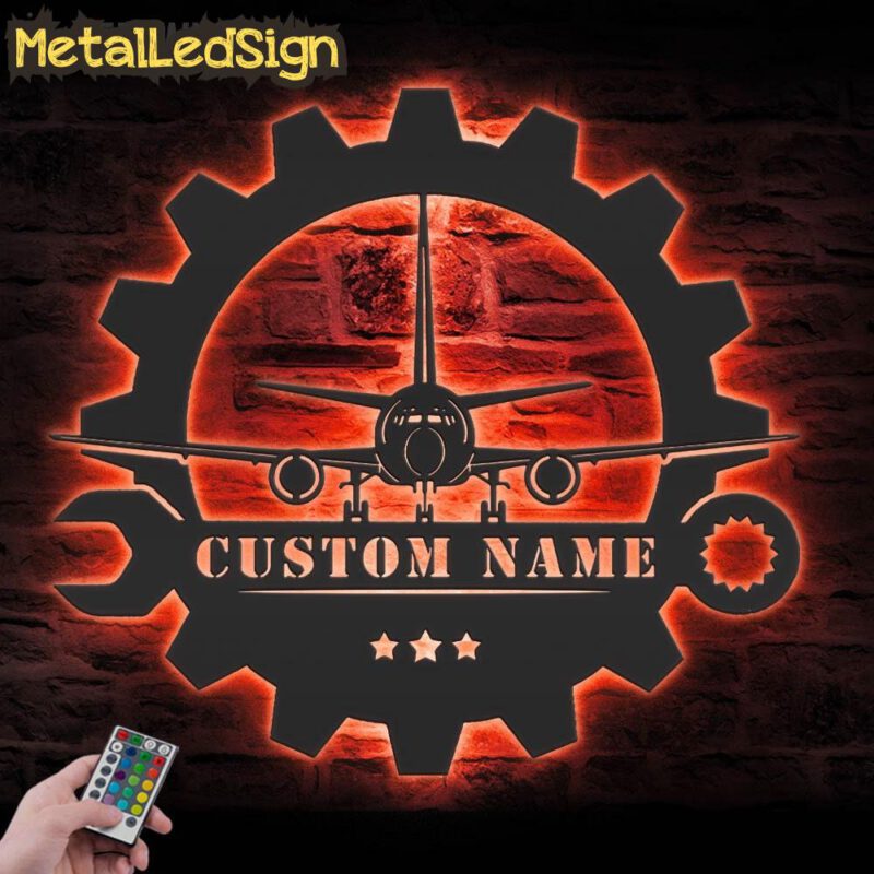 Custom Airplane Mechanic Metal Wall Art Led Light - Image 3