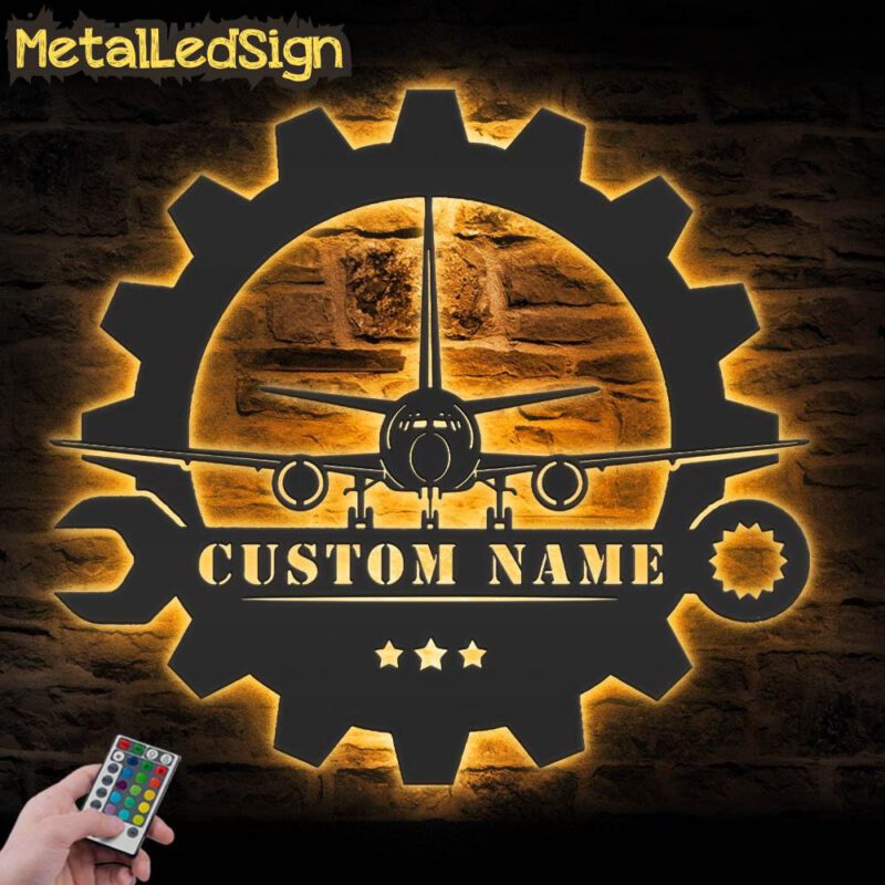 Custom Airplane Mechanic Metal Wall Art Led Light