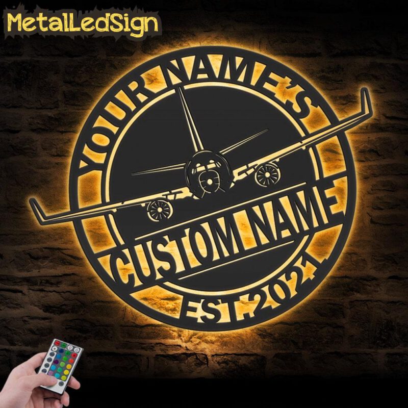 Custom Airplane Metal Wall Art Led Light