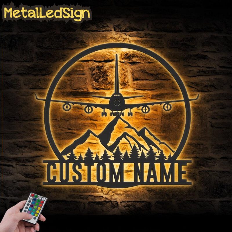 Custom Airplane Metal Wall Art Led Light