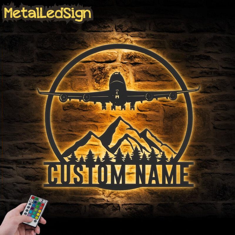 Custom Airplane Metal Wall Art Led Light