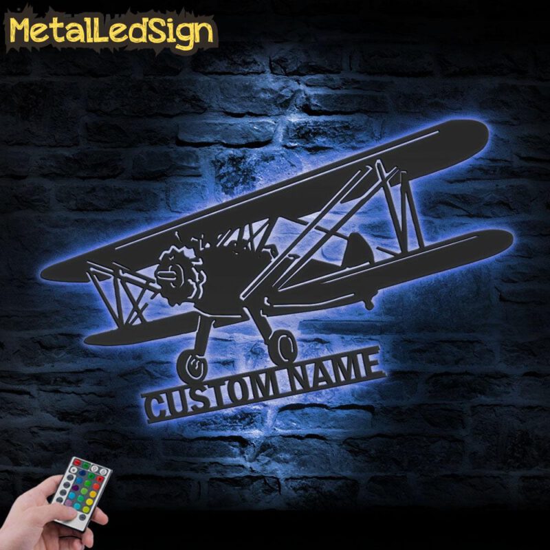 Custom Biplane Airplane Metal Wall Art Led Light - Image 3