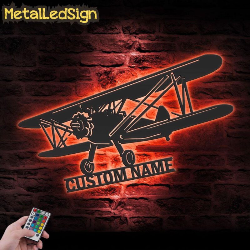 Custom Biplane Airplane Metal Wall Art Led Light - Image 4