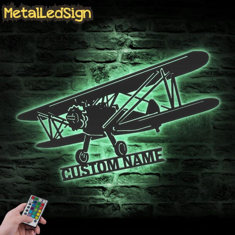 Custom Biplane Airplane Metal Wall Art Led Light - Image 2