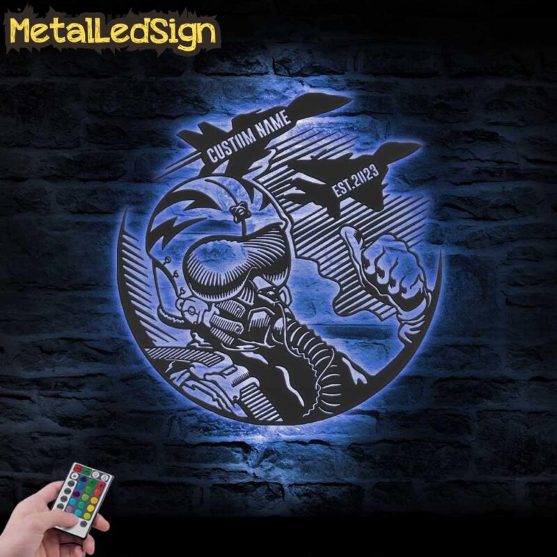 Custom Fighter Jet Pilot Metal Wall Art Led Light - Image 2