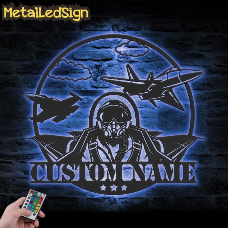 Custom Fighter Jet Pilot Metal Wall Art Led Light - Image 2