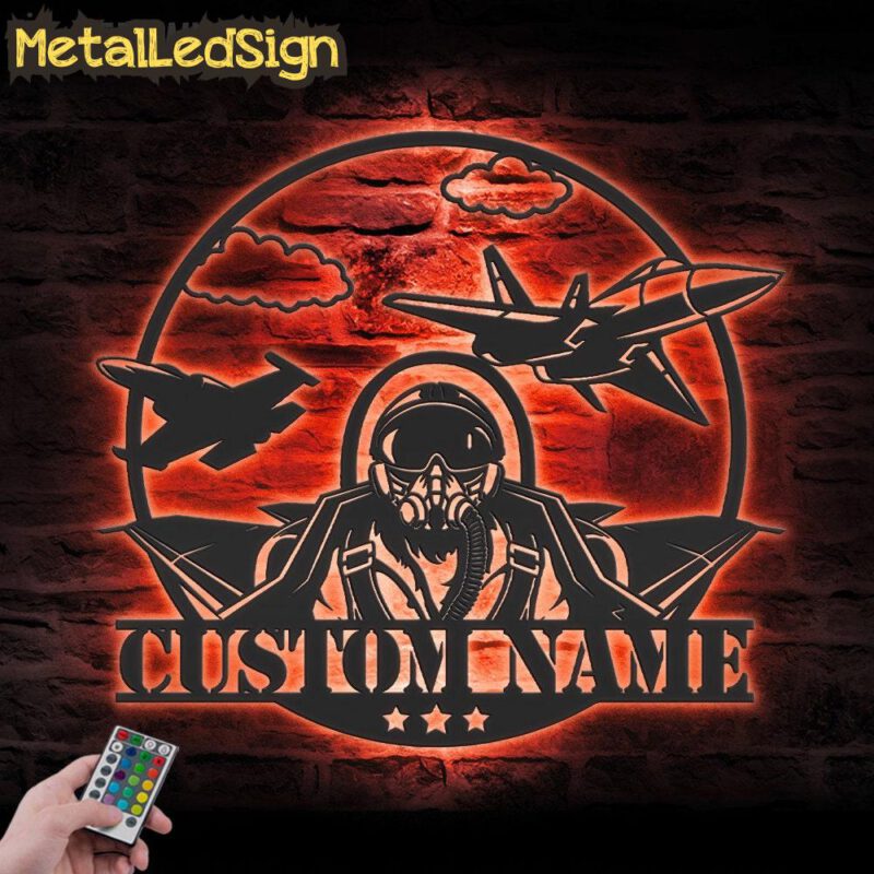 Custom Fighter Jet Pilot Metal Wall Art Led Light - Image 3