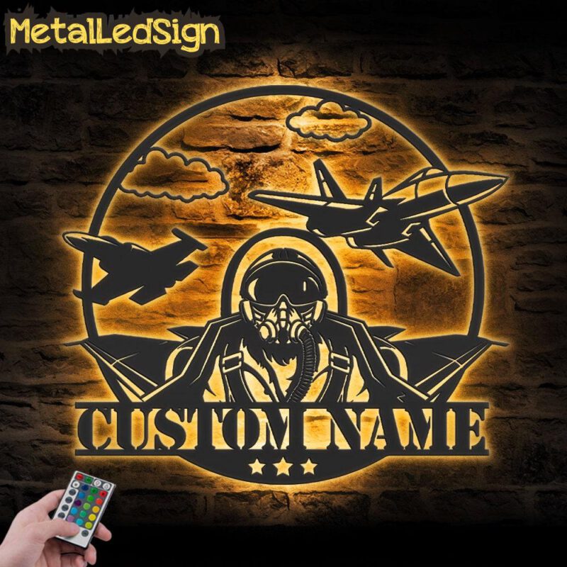 Custom Fighter Jet Pilot Metal Wall Art Led Light