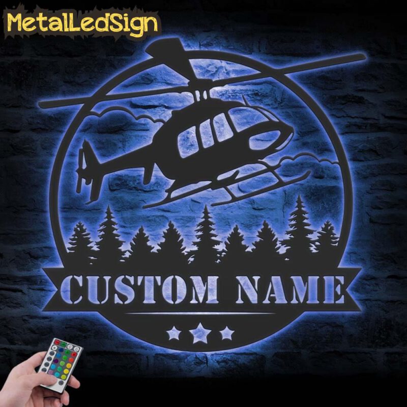 Custom Helicopter Airplane Metal Wall Art Led Light - Image 2