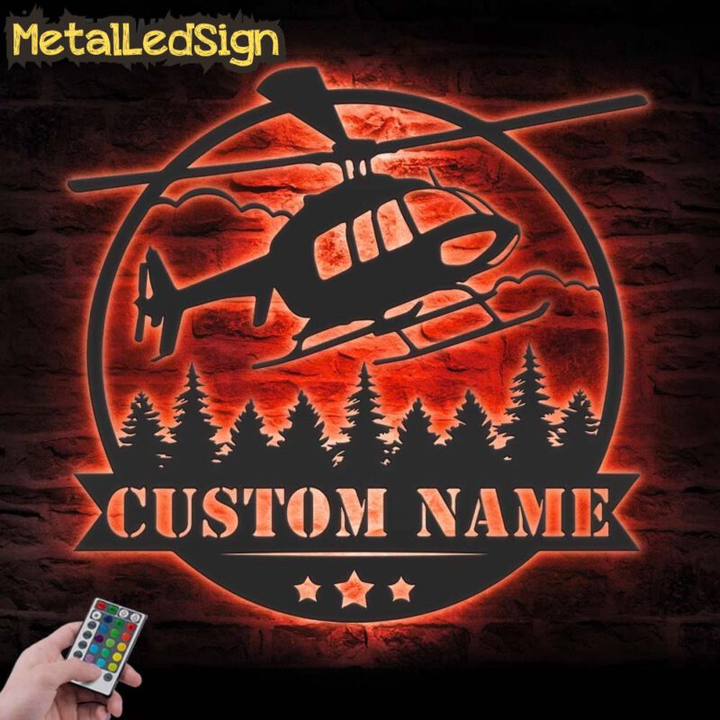 Custom Helicopter Airplane Metal Wall Art Led Light - Image 3