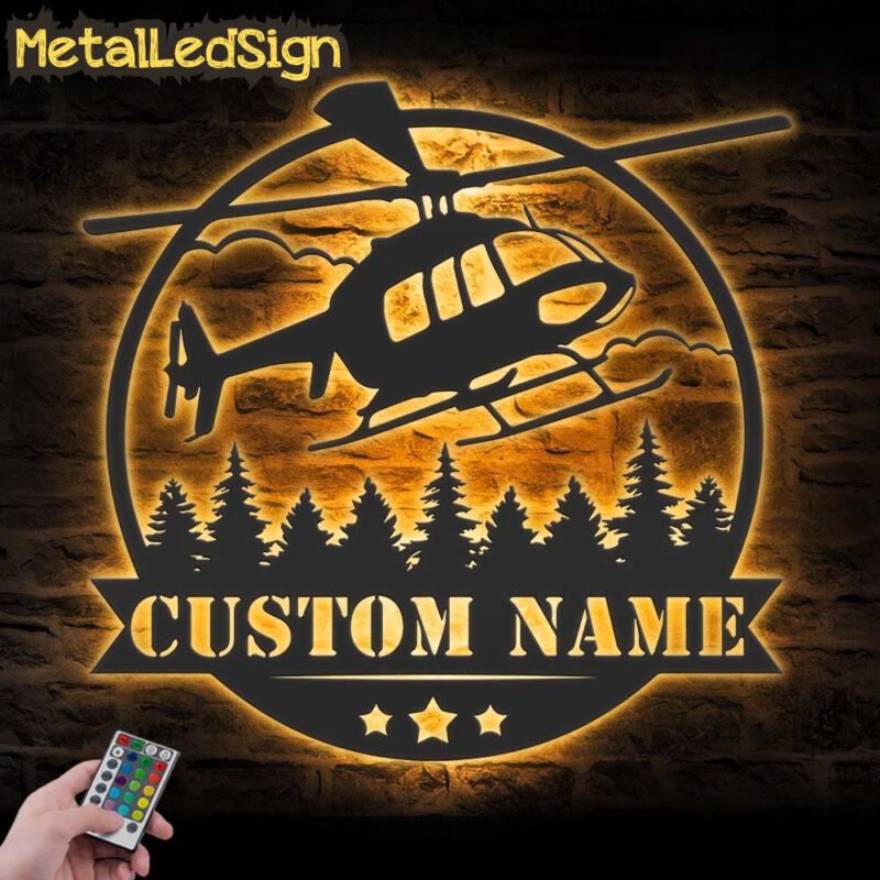 Custom Helicopter Airplane Metal Wall Art Led Light