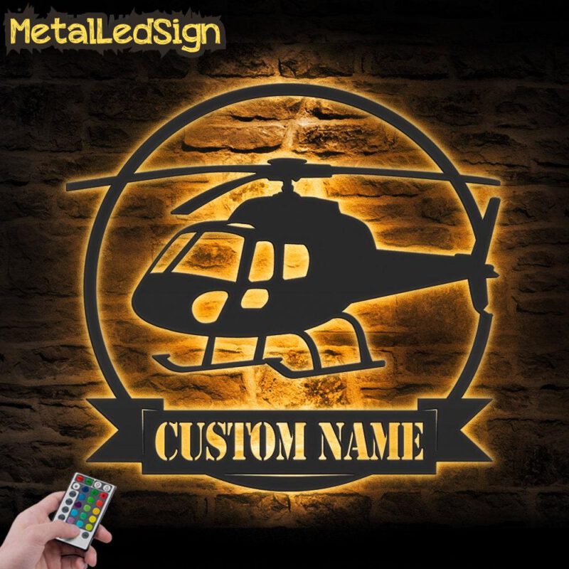 Custom Helicopter Airplane Metal Wall Art Led Light