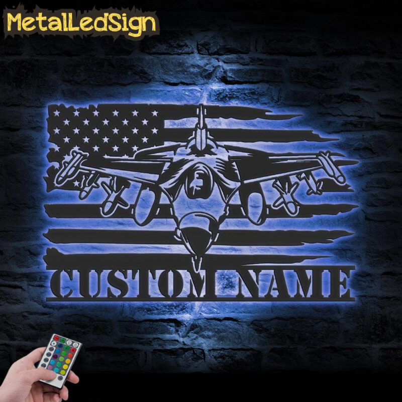 Custom Us Fighter Jet Pilot Metal Wall Art Led Light - Image 2