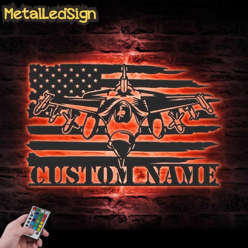 Custom Us Fighter Jet Pilot Metal Wall Art Led Light - Image 3