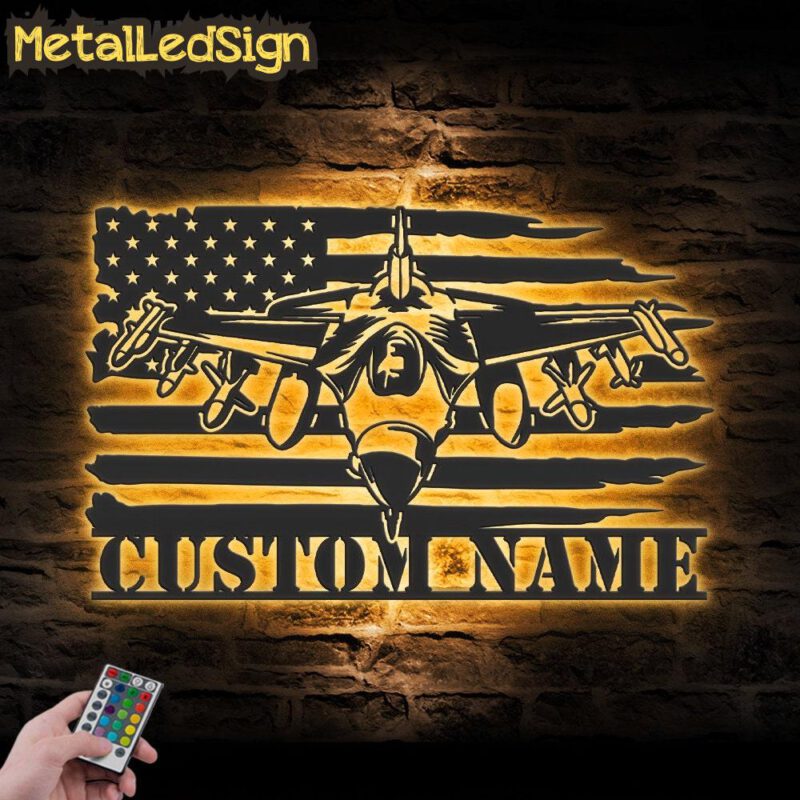 Custom Us Fighter Jet Pilot Metal Wall Art Led Light