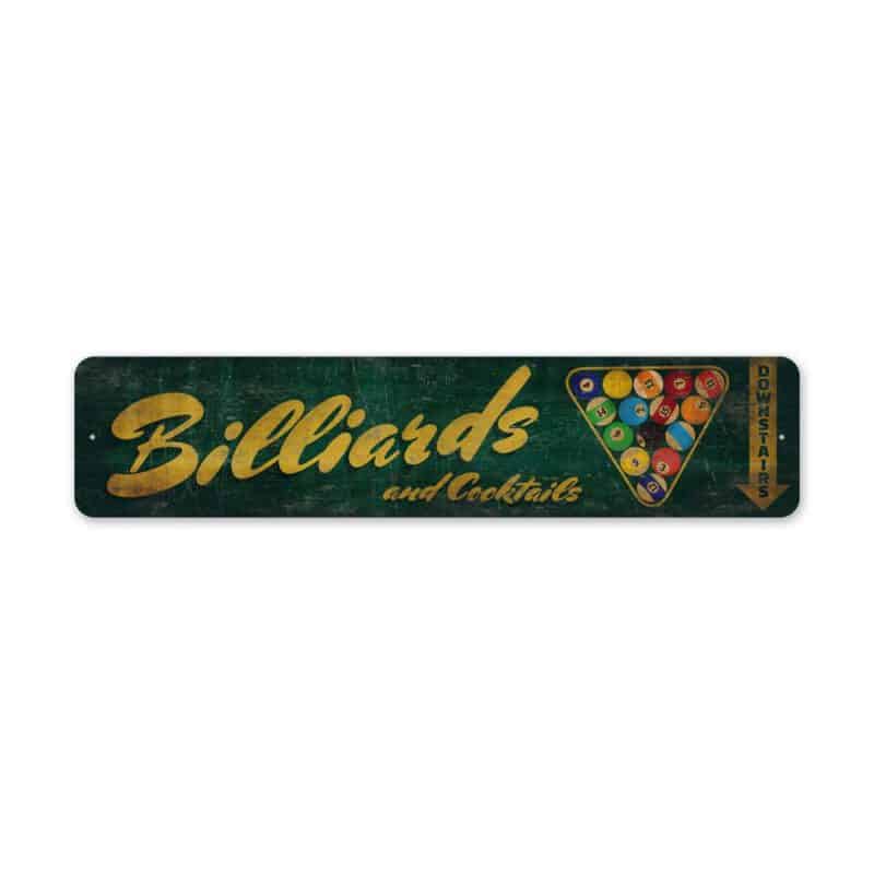 Billiards-Downstairs-Sign-Premium-Quality-Rustic-Metal-Sign-2