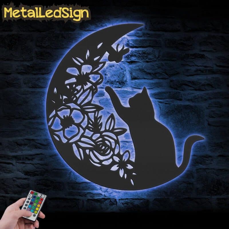 Black-Cat-On-The-Moon-Metal-Wall-Art-with-LED-Light-3