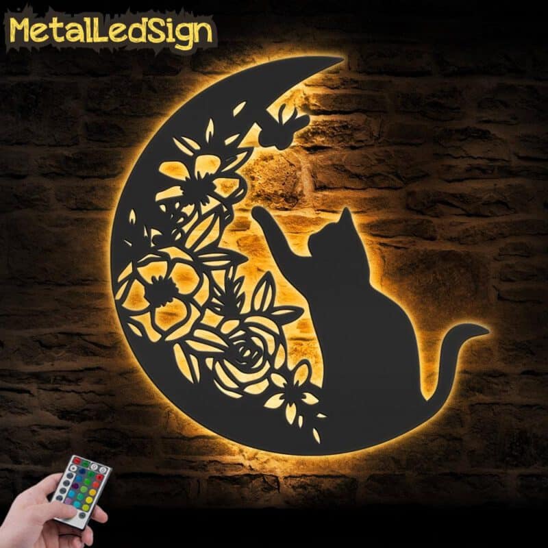 Black-Cat-On-The-Moon-Metal-Wall-Art-with-LED-Light-Images