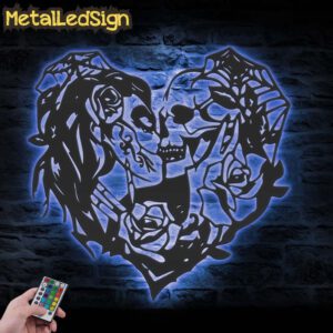 Couple-Sugar-Skull-Heart-Rose-Metal-Wall-Art-LED-Light-3.jpg